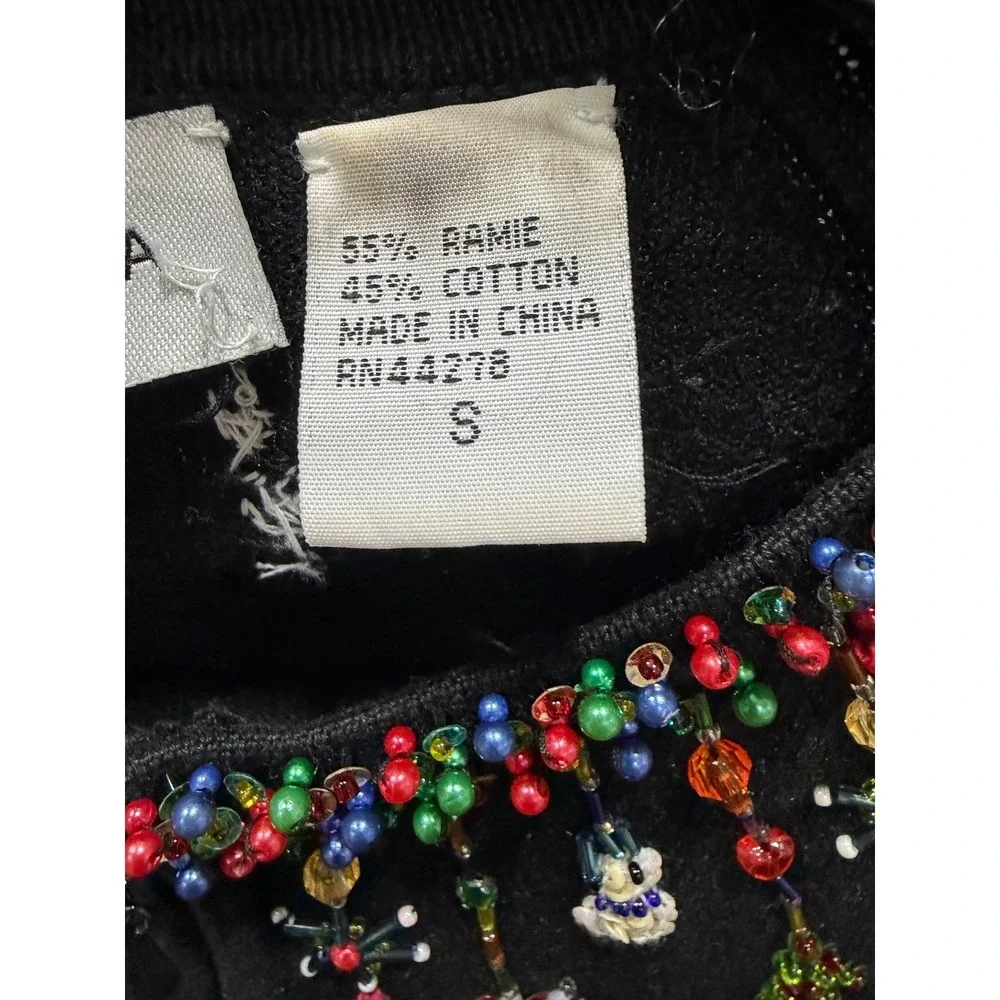 vtg marisa christina black embellished beaded‎ sweater zip front small